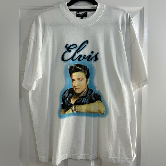 HSTRY X Elvis Airbrush Graphic T-Shirt White Unisex Large - Picture 1 of 3